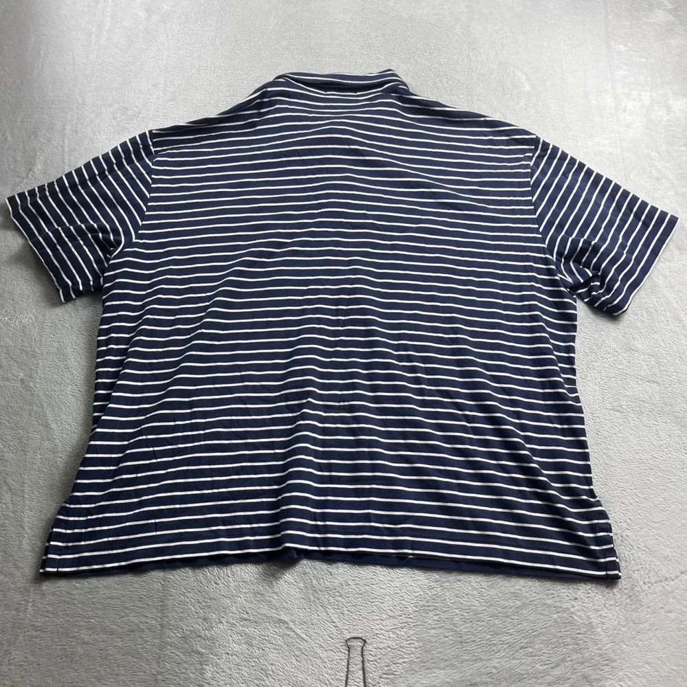 Polo Ralph Lauren Men 2XB Big Navy Blue White Striped Pima Soft Touch Polo Shirt